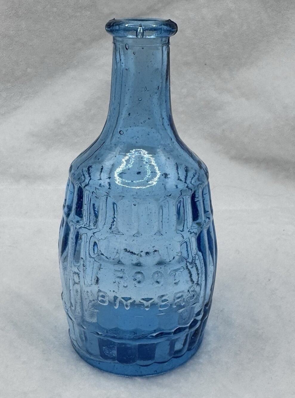Vtg Blue Glass Miniature Bottle Ginger Root Bitters 4" Collectible Taiwan